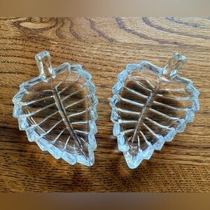 Vintage Lead Crystal Italian Glass Leaf Trinket Dishes Ashtray- Set of 2- 4.5”